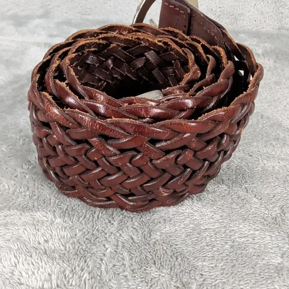 VTG Brighton 91908 Braided Brown Leather Belt Silver Ornate Buckle Medium 90's - Picture 3 of 7
